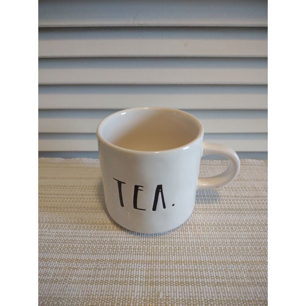 Rae Dunn Magenta Artisan Collection White "Tea" Black Text Coffee Mug Cup